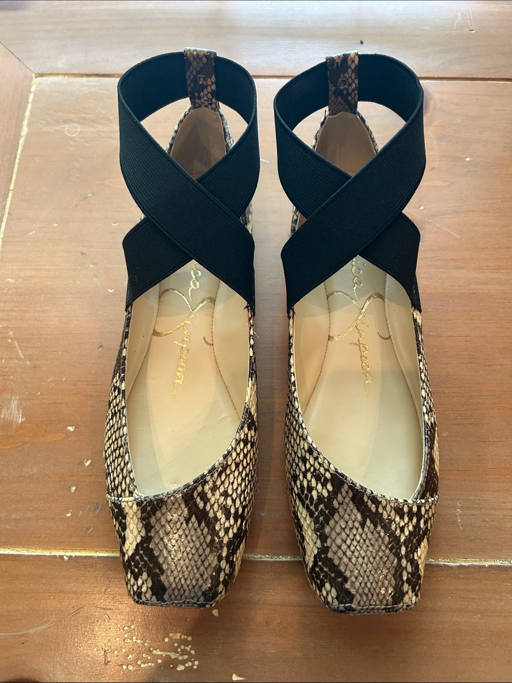 Jessica Simpson Snake-Print Crisscross Flats - Brown & Black
